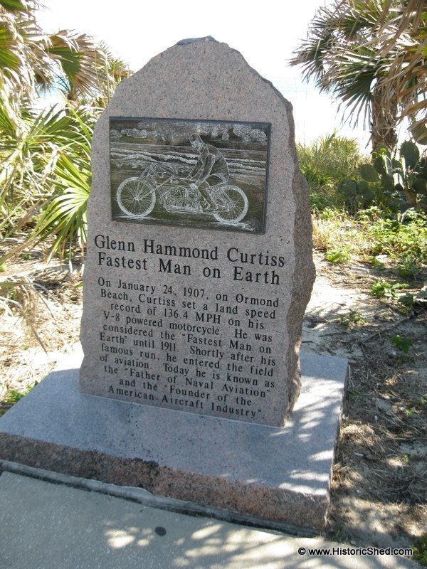 Glenn Hammond Curtiss set a land speed record of 136.4 MPH on his motorcycle on Ormond Beach