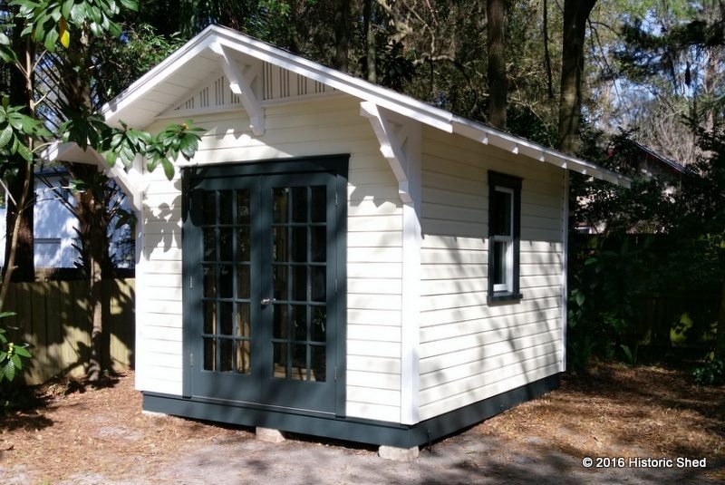 Gainesville custom storage shed with eave brackets